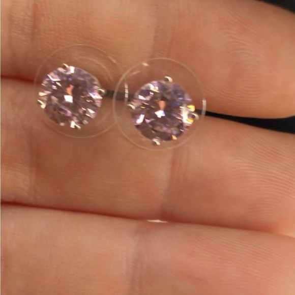 Pink Moissanite Stud Earrings, White Moissanite Accent Earrings, Vermeil Rose Go - Picture 4 of 9